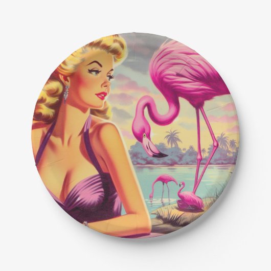 Tropische Flamingo Pin-up Papieren Bordje (Voorkant)