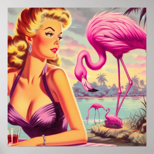 Tropische Flamingo Pin-up Poster (Voorkant)