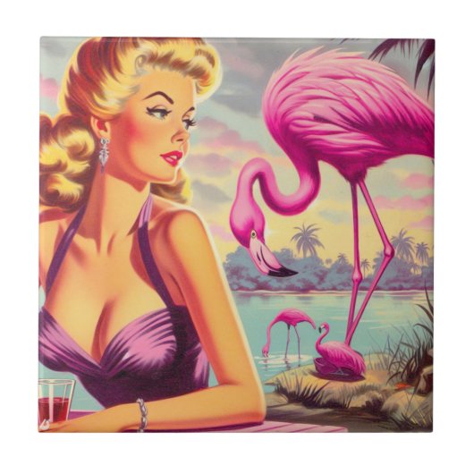 Tropische Flamingo Pin-up Tegeltje (Voorkant)