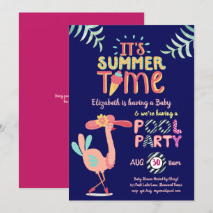 Tropische Flamingo POOL Partij Roze Blauw Quirky F Kaart