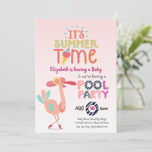 Tropische Flamingo POOL Partij Roze Blauw Quirky F Kaart (Staand voorkant)