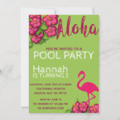Tropische Flamingo Pool Party Birthday Invitation Kaart (Voorkant)