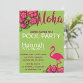Tropische Flamingo Pool Party Birthday Invitation Kaart (Staand voorkant)