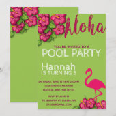Tropische Flamingo Pool Party Birthday Invitation Kaart (Voorkant / Achterkant)