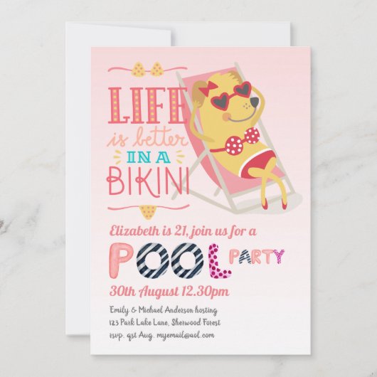 Tropische Flamingo POOL PARTY Pink Bikini Girls Kaart (Voorkant)