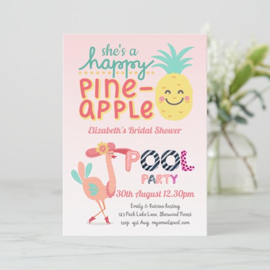 Tropische Flamingo Pool Party Pink Blue Modern Kaart (Staand voorkant)