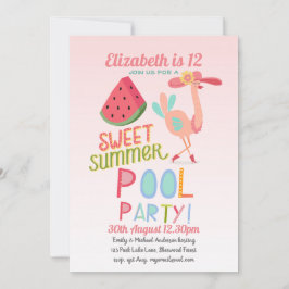 Tropische Flamingo POOL PARTY Pink WaterMelon Girl Kaart