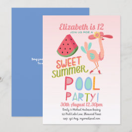 Tropische Flamingo POOL PARTY Pink WaterMelon Girl Kaart