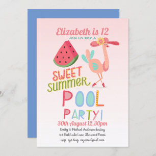 Tropische Flamingo POOL PARTY Pink WaterMelon Girl Kaart