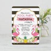 Tropische Flamingo Pool Party Uitnodiging (Staand voorkant)