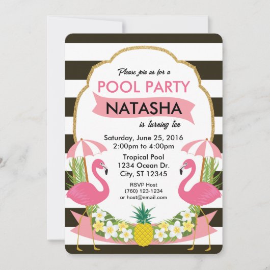 Tropische Flamingo Pool Party Uitnodiging (Voorkant)