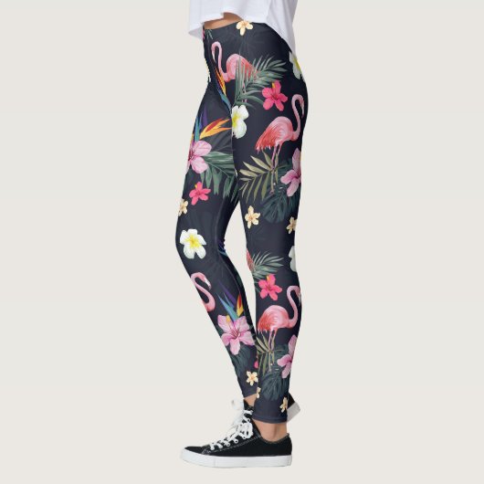Tropische Flamingo Print, exotische botanische blo Leggings (Links)