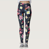 Tropische Flamingo Print, exotische botanische blo Leggings (Voorkant)