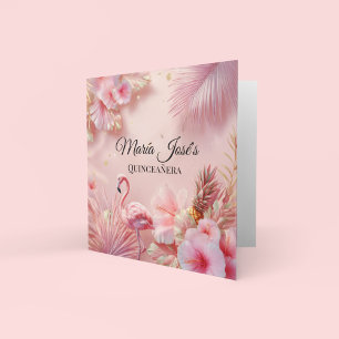 Tropische Flamingo Quinceañera, op maat gemaakt Kaart