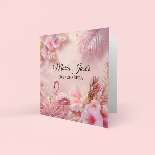 Tropische Flamingo Quinceañera, op maat gemaakt Kaart