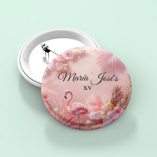 Tropische Flamingo Quinceañera, op maat gemaakt Ronde Button 3,2 Cm