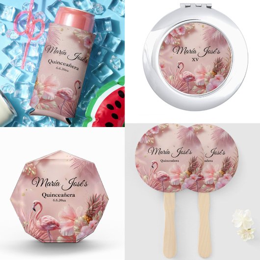 Tropische Flamingo Quinceañera, op maat Handwaaier