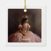 Tropische Flamingo Quinceañera, op maat Keramisch Ornament (Achterkant)