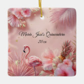 Tropische Flamingo Quinceañera, op maat Keramisch Ornament (Voorkant)