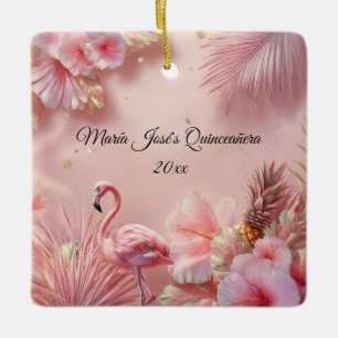 Tropische Flamingo Quinceañera, op maat Keramisch Ornament