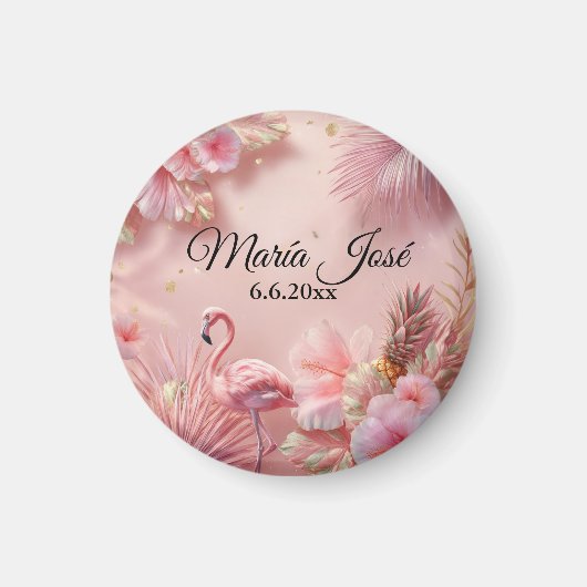Tropische Flamingo Quinceañera, op maat Magneet (Voorkant)