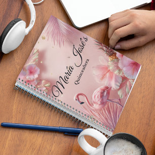 Tropische Flamingo Quinceañera, op maat Notitieboek
