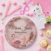 Tropische Flamingo Quinceañera, op maat Papieren Bordje (Feest)