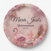 Tropische Flamingo Quinceañera, op maat Papieren Bordje (Voorkant)