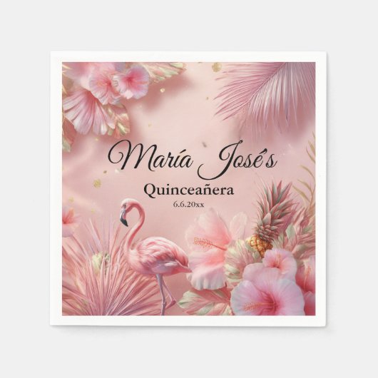 Tropische Flamingo Quinceañera, op maat Servet (Voorkant)