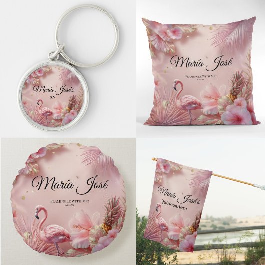 Tropische Flamingo Quinceañera, op maat Sleutelhanger
