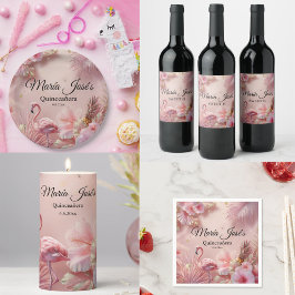 Tropische Flamingo Quinceañera, op maat Wijn Etiket