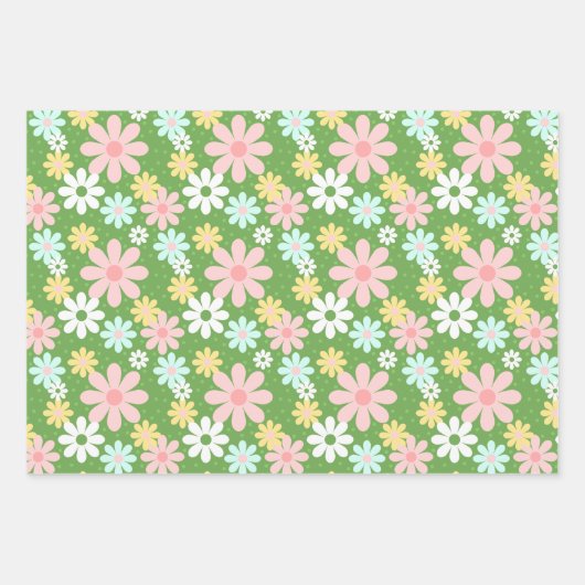 Tropische Flamingo Retro Daisy Flower Stripes Wrap Inpakpapier Vel (Voorkant 3)