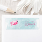 Tropische flamingo roze blauwe zomer bruiloft etiket (Insitu)