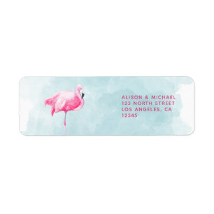 Tropische flamingo roze blauwe zomer bruiloft etiket