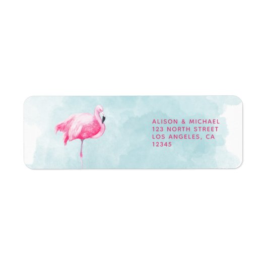 Tropische flamingo roze blauwe zomer bruiloft etiket (Voorkant)