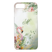 Tropische Flamingo Roze Bloemen Waterverf Monogram Case-Mate iPhone Case (Achterkant)