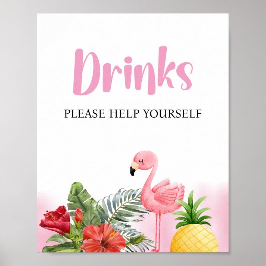 Tropische Flamingo roze Drinken teken Poster (Voorkant)