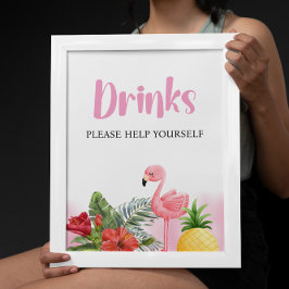 Tropische Flamingo roze Drinken teken Poster