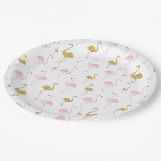 Tropische Flamingo Roze & Gouden Papier Borden Papieren Bordje (Gekanteld)