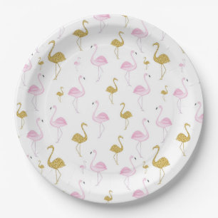 Tropische Flamingo Roze & Gouden Papier Borden Papieren Bordje
