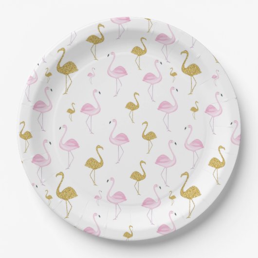 Tropische Flamingo Roze & Gouden Papier Borden Papieren Bordje (Voorkant)