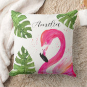 Tropische Flamingo roze palmbladeren Groene kunst  Kussen (Deken)