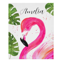 Tropische Flamingo roze palmbladeren Groene kunst 