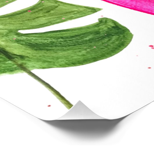 Tropische Flamingo roze palmbladeren Groene kunst  Perfect Poster (Hoek)