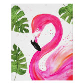 Tropische Flamingo roze palmbladeren Groene kunst  Perfect Poster (Voorkant)