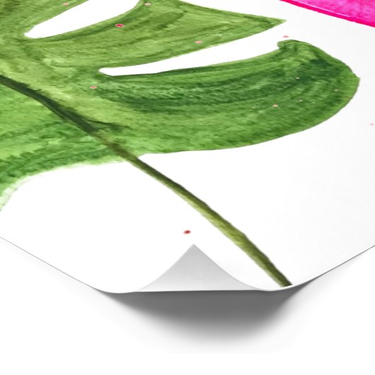 Tropische Flamingo roze palmbladeren Groene kunst  Perfect Poster (Hoek)