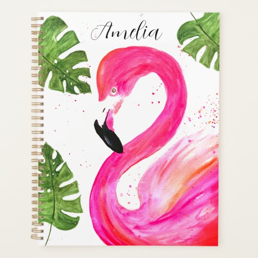 Tropische Flamingo Roze Palmgroene bladeren Art Bi Planner (Voorkant)