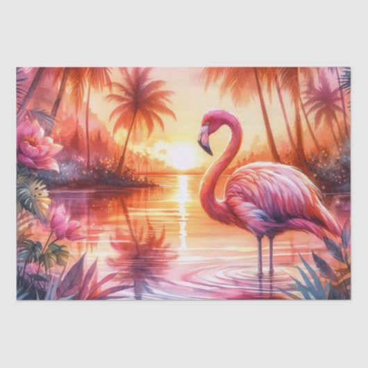 Tropische Flamingo Roze Zonsondergang Decoupage Tissuepapier (Voorkant)