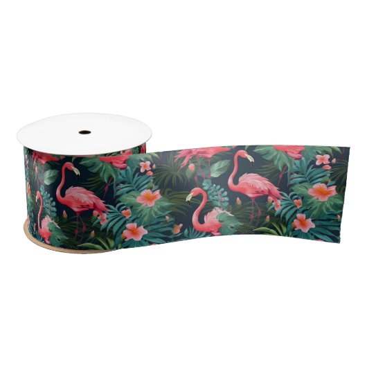 Tropische Flamingo Satijnen Lint (Spoel)