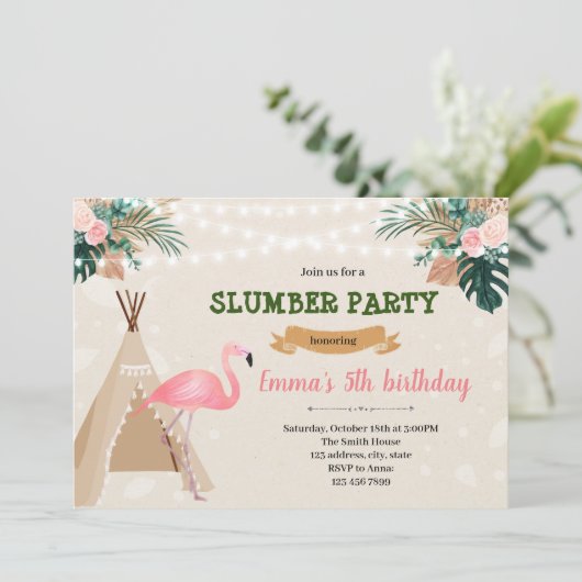 Tropische flamingo sluimer party kaart (Staand voorkant)